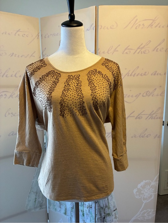 Coldwater Creek Tops - New w/o tag Coldwater Creek Tan Embellished Boatneck 3/4 Sleeve Top